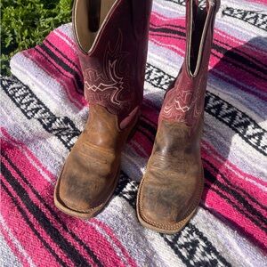 Old West Kids Boots in Brown and Burgundy